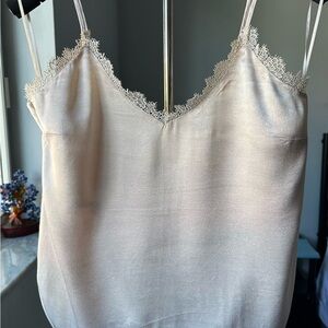Anthropologie Pale Blush Satin Lace-Trim Crop Cami